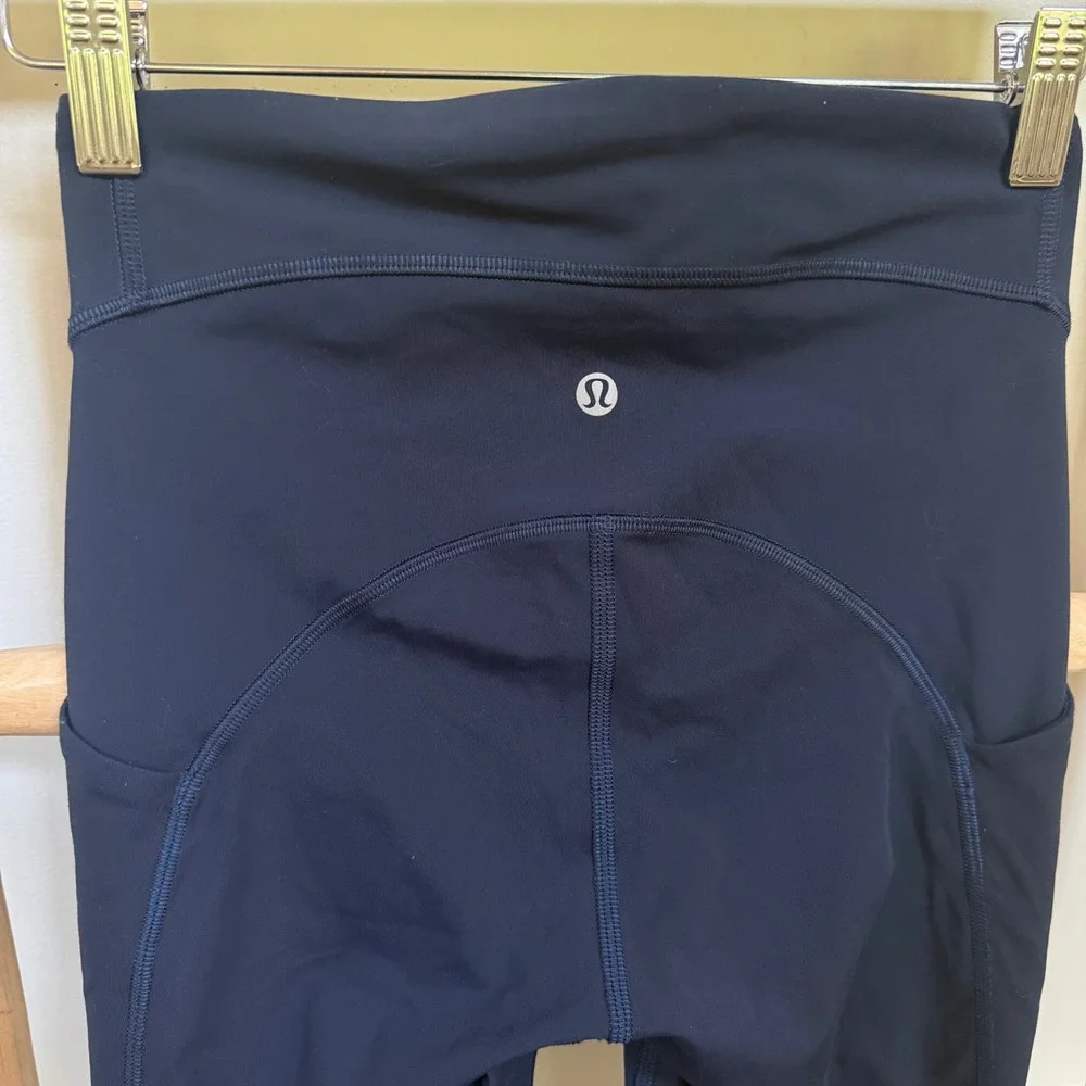 Lululemon Womens Navy Blue High Rise Pocketed Athletic Leggings Size 4 25" - Picture 3 of 7